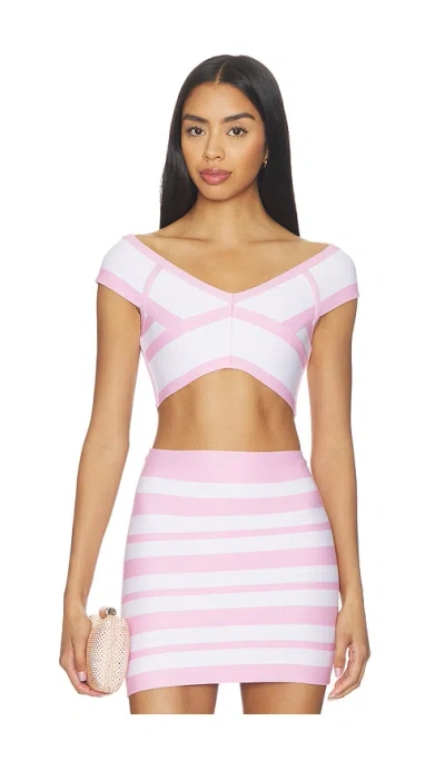 Herve Leger Spotlight V-neck Crop Top In Pink