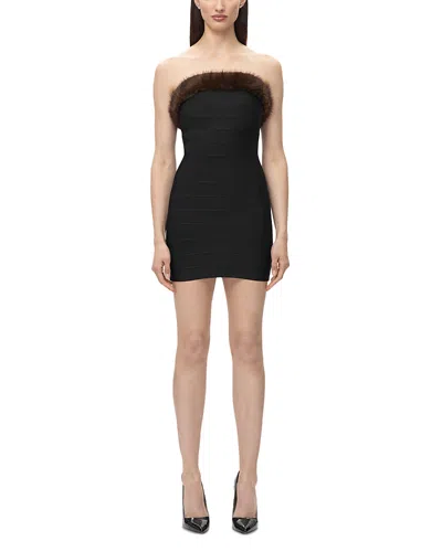 Herve Leger The Victoria Faux Fur Trim Dress In Black