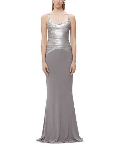 Herve Leger The Violet Bandage Bodice Gown In Steel Foil