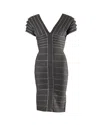 Herve Leger Threaded V-neck Sheath Dress In Grey Rayon In Grey