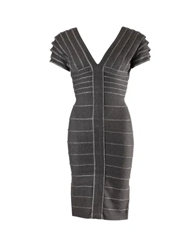 Herve Leger Threaded V-neck Sheath Dress In Grey Rayon