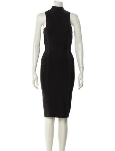 Pre-owned Herve Leger Turtleneck Knee-length Dress In Black