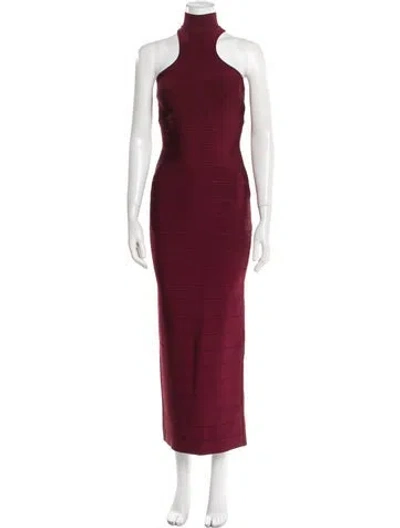 Pre-owned Herve Leger Turtleneck Long Dress In Burgundy