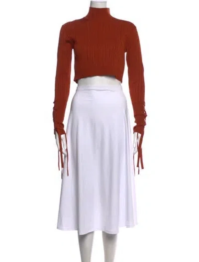 Pre-owned Herve Leger Turtleneck Long Sleeve Crop Top In Orange