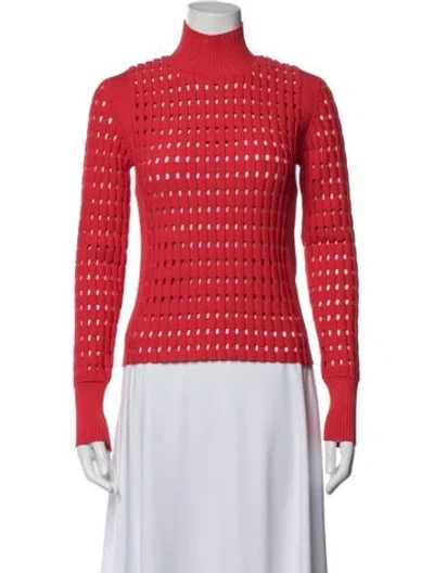 Pre-owned Herve Leger Turtleneck Long Sleeve Top In Red