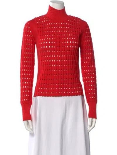 Pre-owned Herve Leger Turtleneck Long Sleeve Top In Red
