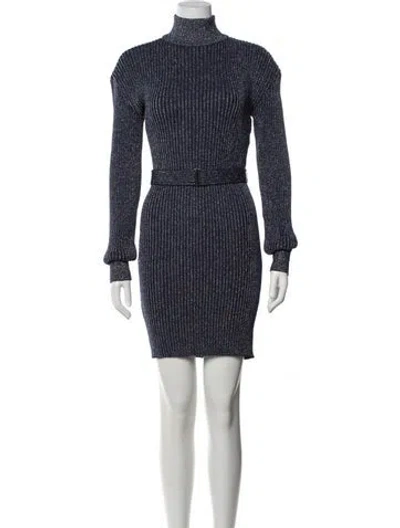 Pre-owned Herve Leger Turtleneck Mini Dress In Blue/metallic