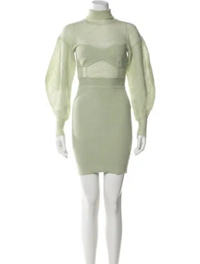 Pre-owned Herve Leger Turtleneck Mini Dress In Green