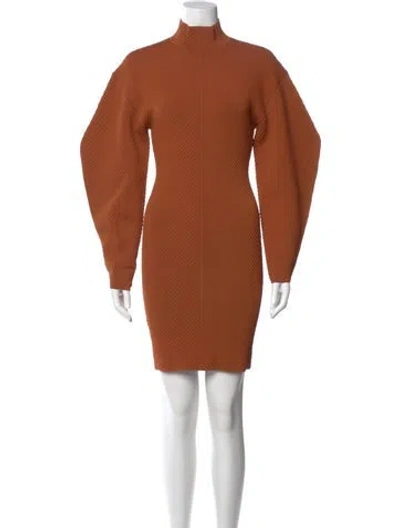 Pre-owned Herve Leger Turtleneck Mini Dress In Orange