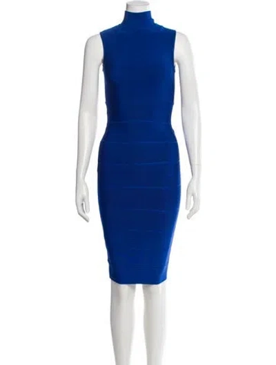 Pre-owned Herve Leger Turtleneck Mini Dress W/ Tags In Blue