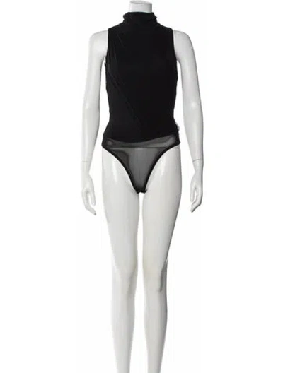 Pre-owned Herve Leger Turtleneck Sleeveless Bodysuit In Black
