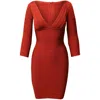 Herve Leger V-neck Bandage Dress In Red Rayon In Red