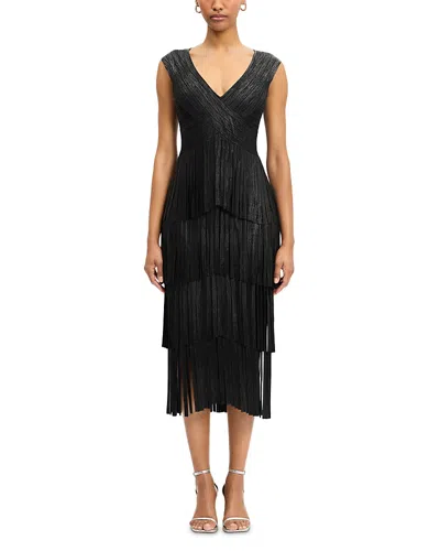 Herve Leger Midikleid Aus Bandage Mit Fransen In Black
