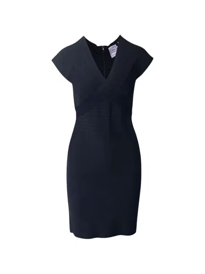 Pre-owned Herve Leger V-neck Mini Dress In Black