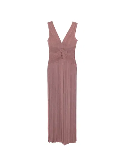 Herve Leger V-neck Pleated Dress In Pink