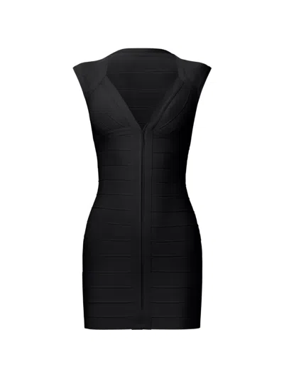 Herve Leger V-neck Zip Dress In Black