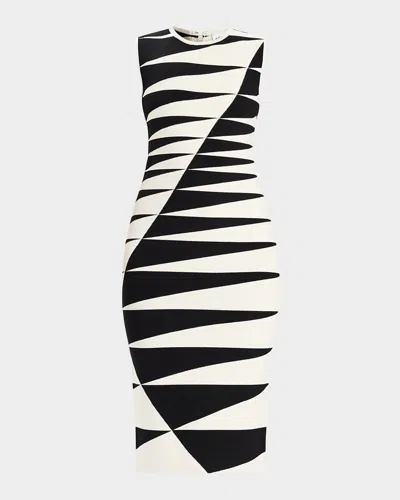 HERVE LEGER VALERIA ABSTRACT SLEEVELESS MIDI DRESS