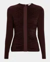 Herve Leger Veronica Ruched Long-sleeve Top In Brown
