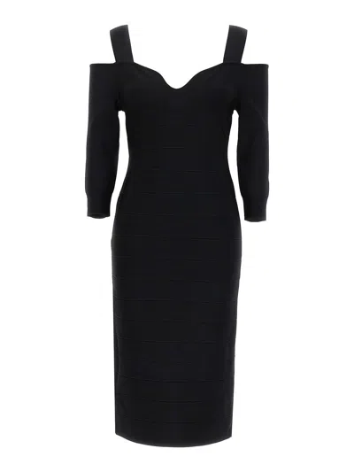 HERVE LEGER VESTIDO MIDI - NEGRO