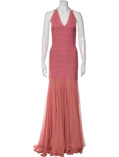 Pre-owned Herve Leger Vintage Long Dress In Pink