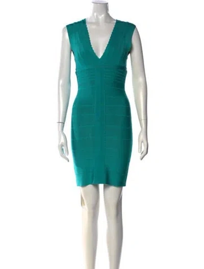 Pre-owned Herve Leger Vintage Mini Dress In Blue