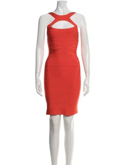 Pre-owned Herve Leger Vintage Mini Dress In Orange