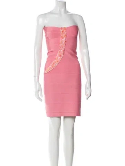 Pre-owned Herve Leger Vintage Mini Dress In Pink