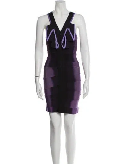 Pre-owned Herve Leger Vintage Mini Dress In Purple
