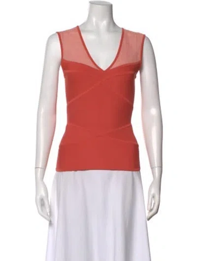 Pre-owned Herve Leger Vintage V-neck Top In Orange