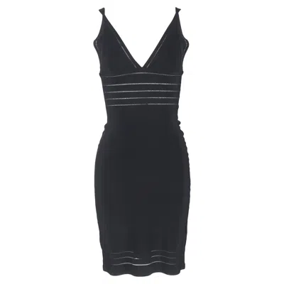 Herve Leger V-neck Bandage Midi Dress In Black Rayon