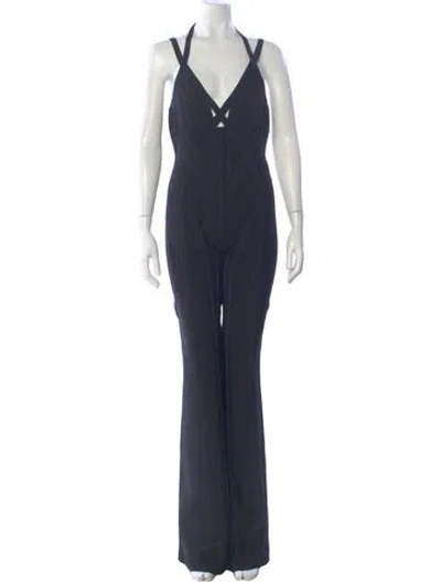 Pre-owned Herve Leger V-neck Jumpsuit In Black
