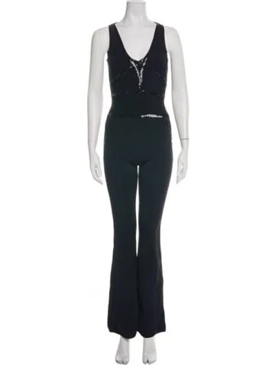 Pre-owned Herve Leger V-neck Jumpsuit In Black