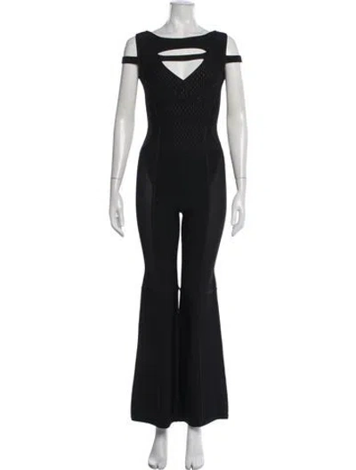 Pre-owned Herve Leger V-neck Jumpsuit In Black