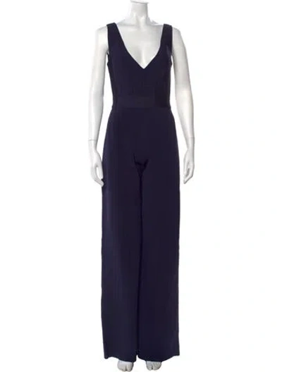 Pre-owned Herve Leger V-neck Jumpsuit In Blue