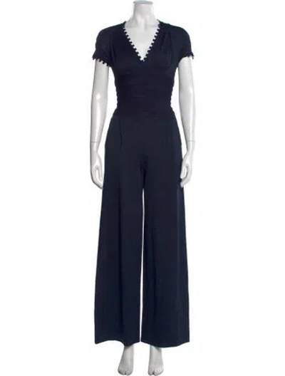 Pre-owned Herve Leger V-neck Jumpsuit In Blue