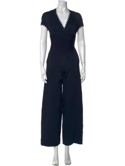 Pre-owned Herve Leger V-neck Jumpsuit In Blue