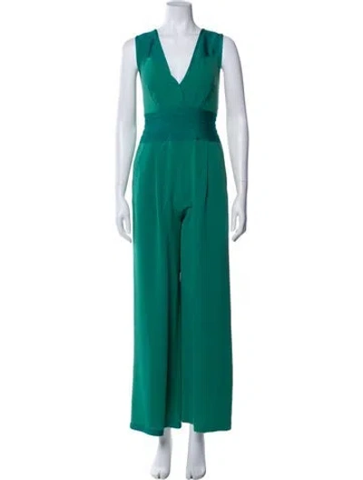 Pre-owned Herve Leger V-neck Jumpsuit In Green