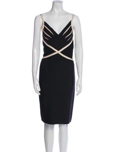 Pre-owned Herve Leger V-neck Knee-length Dress