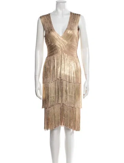 Pre-owned Herve Leger V-neck Knee-length Dress