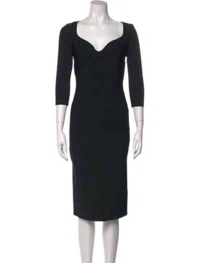 Pre-owned Herve Leger V-neck Knee-length Dress In Black