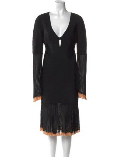 Pre-owned Herve Leger V-neck Knee-length Dress In Black