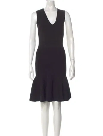 Pre-owned Herve Leger V-neck Knee-length Dress In Black