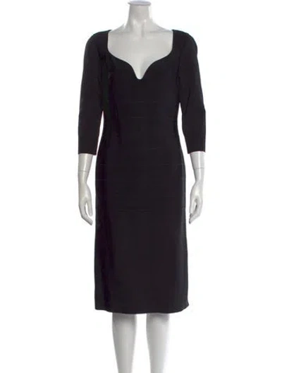 Pre-owned Herve Leger V-neck Knee-length Dress In Black