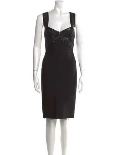 Pre-owned Herve Leger V-neck Knee-length Dress In Black