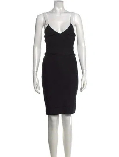 Pre-owned Herve Leger V-neck Knee-length Dress In Black
