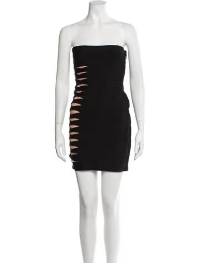 Pre-owned Herve Leger V-neck Knee-length Dress In Black