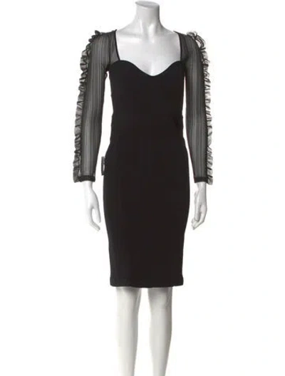 Pre-owned Herve Leger V-neck Knee-length Dress In Black