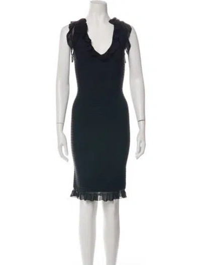 Pre-owned Herve Leger V-neck Knee-length Dress In Black