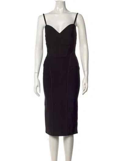 Pre-owned Herve Leger V-neck Knee-length Dress In Black