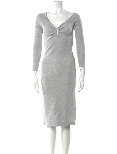 Pre-owned Herve Leger V-neck Knee-length Dress In Gray